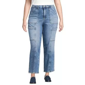 Джинсы Lands' End Denim с высокой посадкой и универсальными принтами до щиколотки больших размеров, цвет Beau Blue