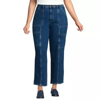 Джинсы Lands' End Denim с высокой посадкой и универсальными принтами до щиколотки больших размеров, цвет Canal Blue Wash