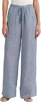 Джинсы Lauren Ralph Lauren Pinstripe Linen Wide-Leg Pants, цвет Blue/White