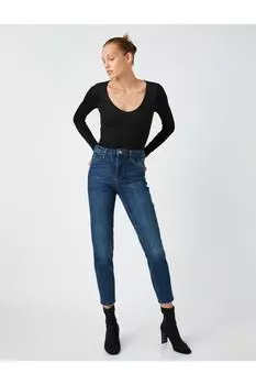 Джинсы Легкие джинсы Mom Slim с высокой талией Koton, темно-синий