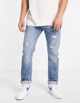 Джинсы Levi's 502 зауженного кроя голубого цвета с потертостями