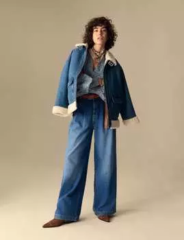 Джинсы Lyocell Rich Pleat Front Wide Leg Per Una, индиго