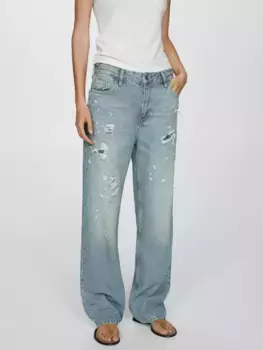 Джинсы Mango Beau Distressed Mid Rise Straight Leg, цвет light blue