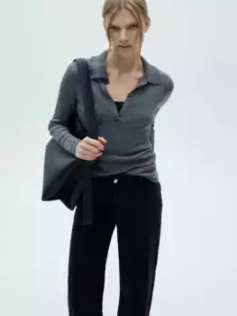 Джинсы Mango Catherin Mid Rise Wide Leg, черный