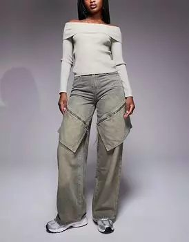 Джинсы мешковатого кроя с большими карманами коричневого цвета Liquor N Poker