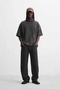 Джинсы мешковатые из жаккардового покрытия ZARA, черный