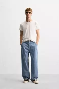 Джинсы мешкового покрытия ZARA, темно-синий