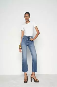 Джинсы мини-клешки с высокой посадкой Z1975 ZARA, средне-синий