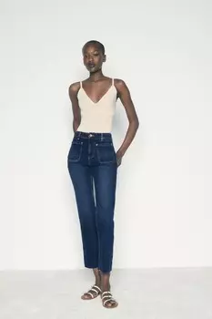 Джинсы мини-клёш с высокой талией z1975 ZARA, синий