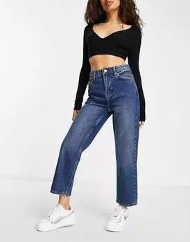 Джинсы Miss Selfridge Petite Straight Leg With Fray Hem, синий