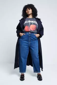 Джинсы Mom Curve с высокой посадкой и эффектом попы River Island, синий