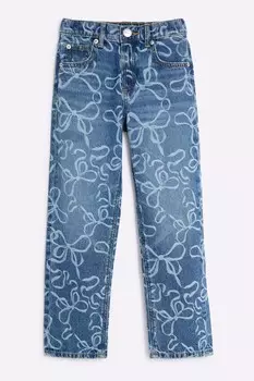 Джинсы Mom Denim Bow из 100% хлопка River Island, синий