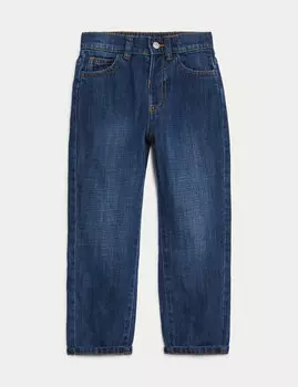 Джинсы Mom Denim с эластичной резинкой на талии (2–8 лет) Marks & Spencer, темный деним