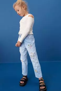 Джинсы Mom Fit с цветочной вышивкой (3-16 лет) Next, синий
