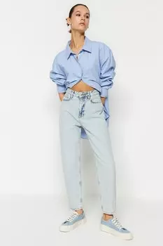 Джинсы Mom-Fit с завышенной талией Trendyol, синий