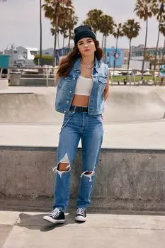 Джинсы Mom с потертостями из переработанного хлопка Forever 21, деним