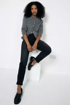 Джинсы Mom с высокой посадкой и рельефной посадкой из 100% хлопка River Island, черный