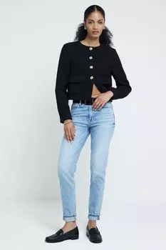 Джинсы Mom с высокой посадкой и рваными краями из 100% хлопка River Island, синий