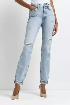 Джинсы Mom с высокой талией и завышенной талией River Island, синий