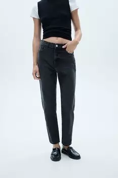 Джинсы Mom с высокой талией Mango, выцветший черный