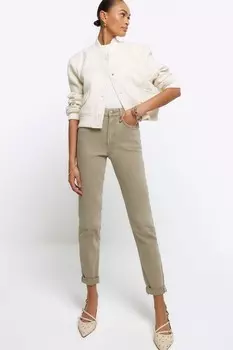 Джинсы Mom с завышенной талией моделирующие ягодицы River Island, хаки
