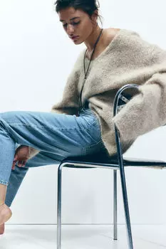Джинсы mom свободного кроя со сверхвысокой лодыжкой H&M, синий
