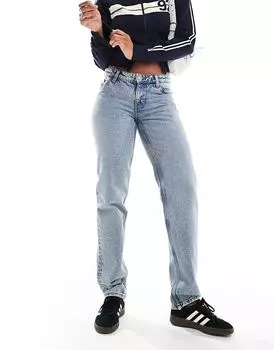 Джинсы Moop с низкой посадкой и прямыми штанинами, средне-синего цвета Monki