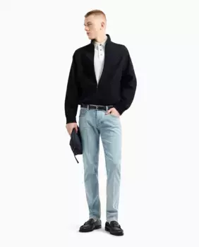 Джинсы мужские J75 облегающие, светлый деним с потертостями Emporio Armani, голубой