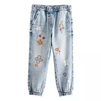 Джинсы NEXT с цветочной вышивкой для девочек 4–12 лет, синий