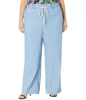 Джинсы NYDJ Plus Size, Plus Size Wide Leg Jeans with Elastic Ruffle Waistband in Light Stone