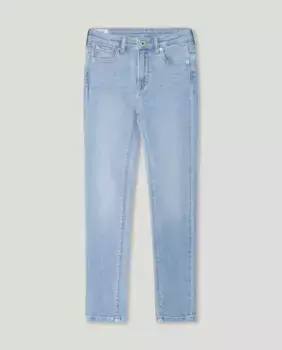 Джинсы облегающего кроя для девочек с эффектом потертости Pepe Jeans, синий