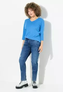 Джинсы облегающего кроя LIGHTLY DISTRESSED Ulla Popken, синий деним