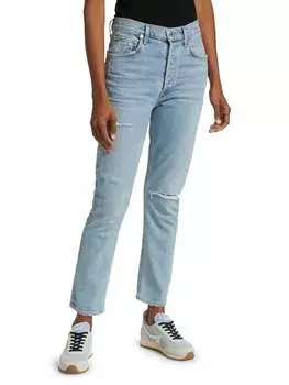 Джинсы Облегающие Citizens of Humanity Jolene с высокой посадкой и эффектом потертости, синий