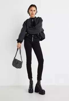 Джинсы облегающие ONLHUSH MID BUTTON ONLY, черный деним