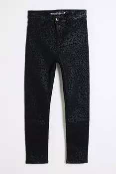Джинсы облегающие с леопардовым принтом для девочек из 100% хлопка River Island, черный