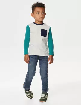 Джинсы обычного хлопка с эластичной резинкой на талии (2–8 лет) Marks & Spencer, деним