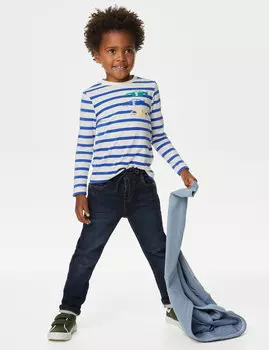 Джинсы обычного хлопка с эластичной резинкой на талии (2–8 лет) Marks & Spencer, темный деним