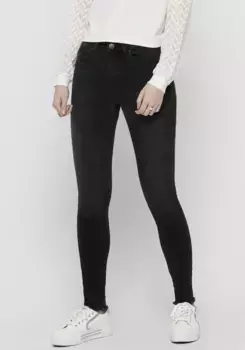 Джинсы ONLY до щиколотки "ONLBLUSH MID SK ANK RW REA1099 NOOS", с бахромой по краю, черный