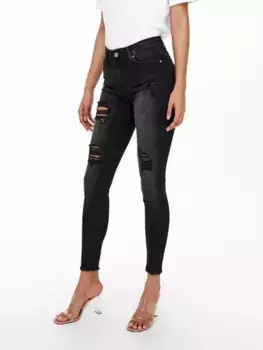 Джинсы ONLY до щиколотки "ONLBLUSH MID SK RW AK DT DNM TAI099 NOOS", с эффектом разрушения, черный