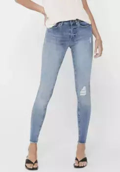 Джинсы ONLY до щиколотки "ONLBLUSH MID SK ANK RW REA333NOOS", с эффектом разрушения, голубой