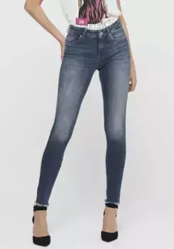Джинсы ONLY до щиколотки "ONLBLUSH MID SK ANK RW REA422 NOOS", с бахромой по низу, синий