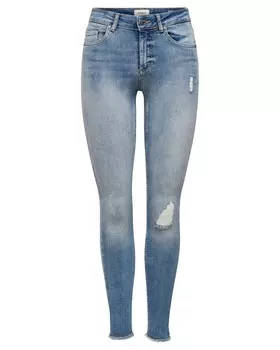 Джинсы ONLY зауженные с эффектом потертости, синий