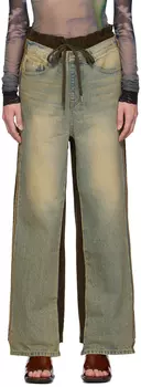 Джинсы OPEN YY синего и коричневого цвета со вставками