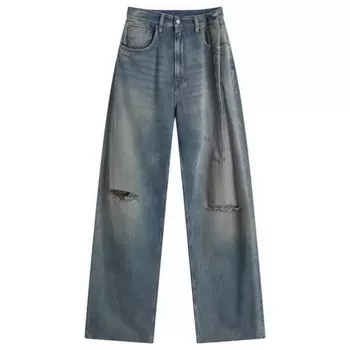 Джинсы oversize с потертостями и пятью карманами Mm6 Maison Margiela, синий