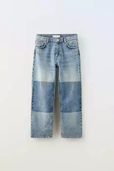 Джинсы пэчворк ZARA, средне-синий