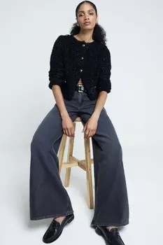 Джинсы палаццо средней посадки из 100% хлопка River Island, черный