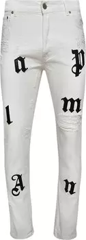 Джинсы Palm Angels Bull Logo Patch Regular 5 Pocket Jeans 'Off White/Black', белый