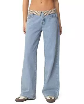 Джинсы Peekaboo Plaid Low Rise в светло-голубом цвете Edikted, синий