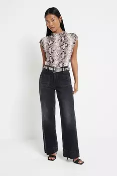 Джинсы Petite с высокой посадкой и широкими штанинами River Island, черный