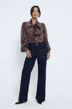 Джинсы Petite с высокой посадкой и широкими штанинами из 100% хлопка River Island, синий